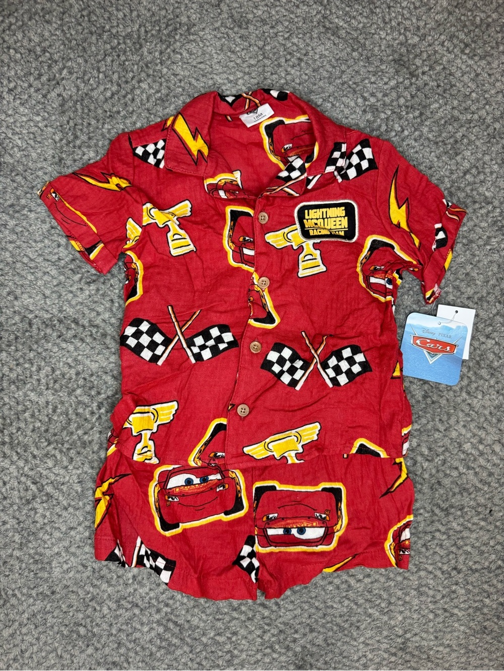 Disney Cars Baby Boys Button Up Shirt & Shorts Outfit Set - Red 18 Months NWT
